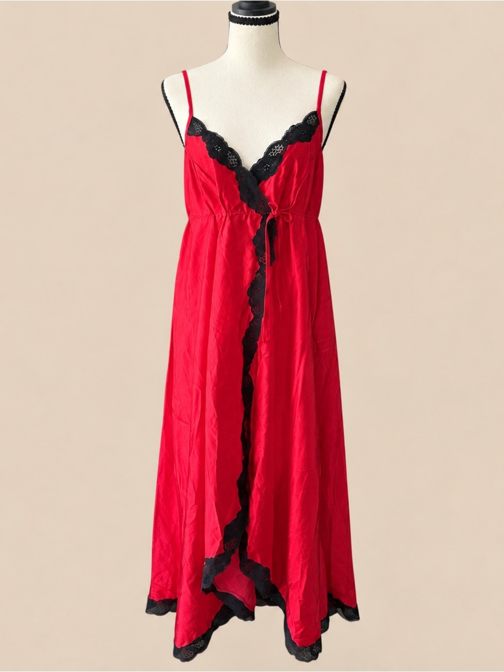 70s Vintage Racy Red and Lace Satin Negligee M
